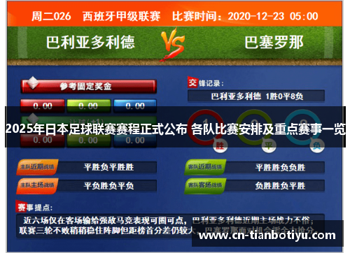 2025年日本足球联赛赛程正式公布 各队比赛安排及重点赛事一览